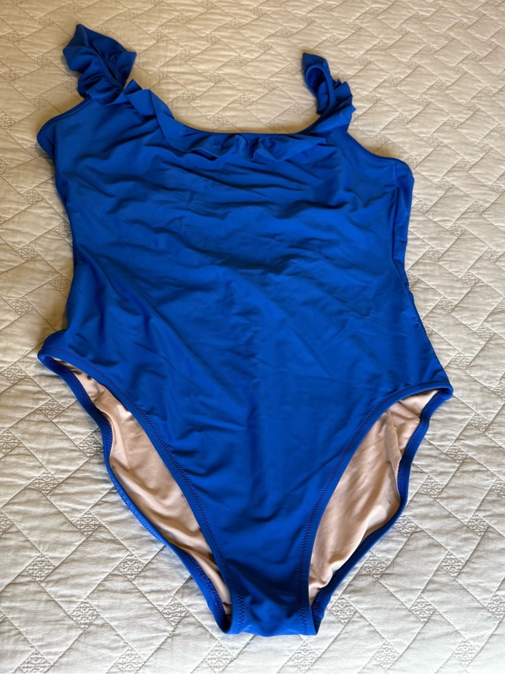 J. Crew Blue One-Piece Swimsuit with Ruffled Straps